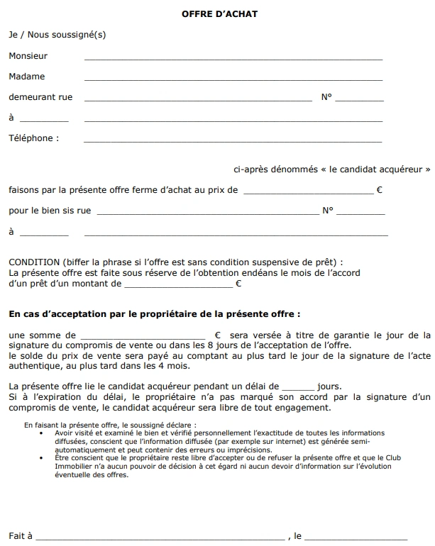 Mod le De Lettre Acceptation Offre D achat D un Bien Immobilier